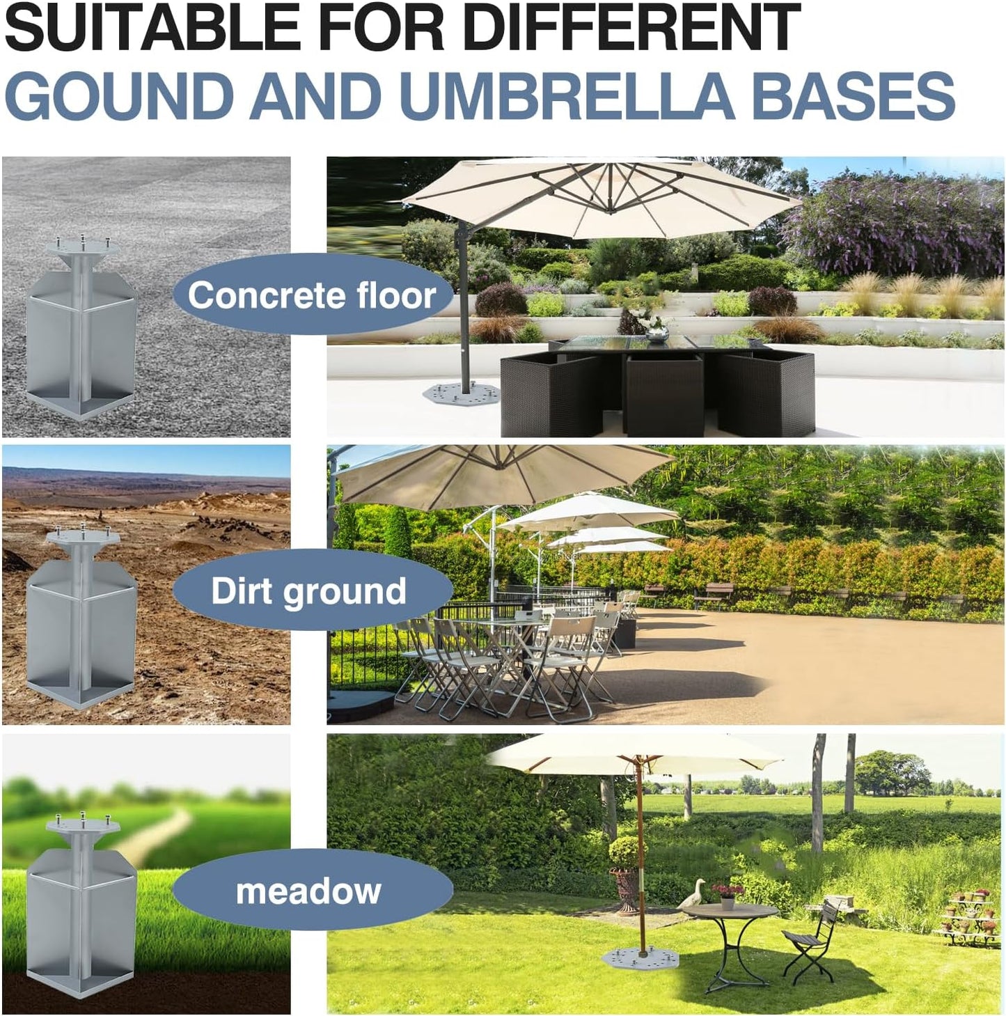 In Ground Umbrella Base, Heavy-Duty Steels Outdoor Base for Offset Cantilever Umbrella Hanging Parasol