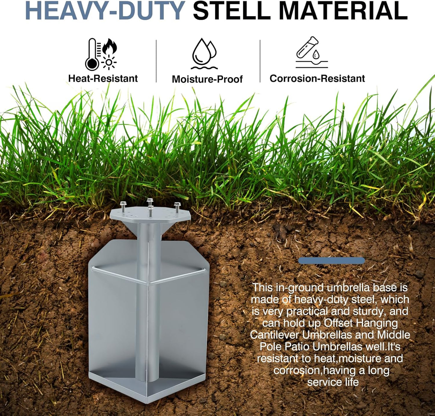 In Ground Umbrella Base, Heavy-Duty Steels Outdoor Base for Offset Cantilever Umbrella Hanging Parasol