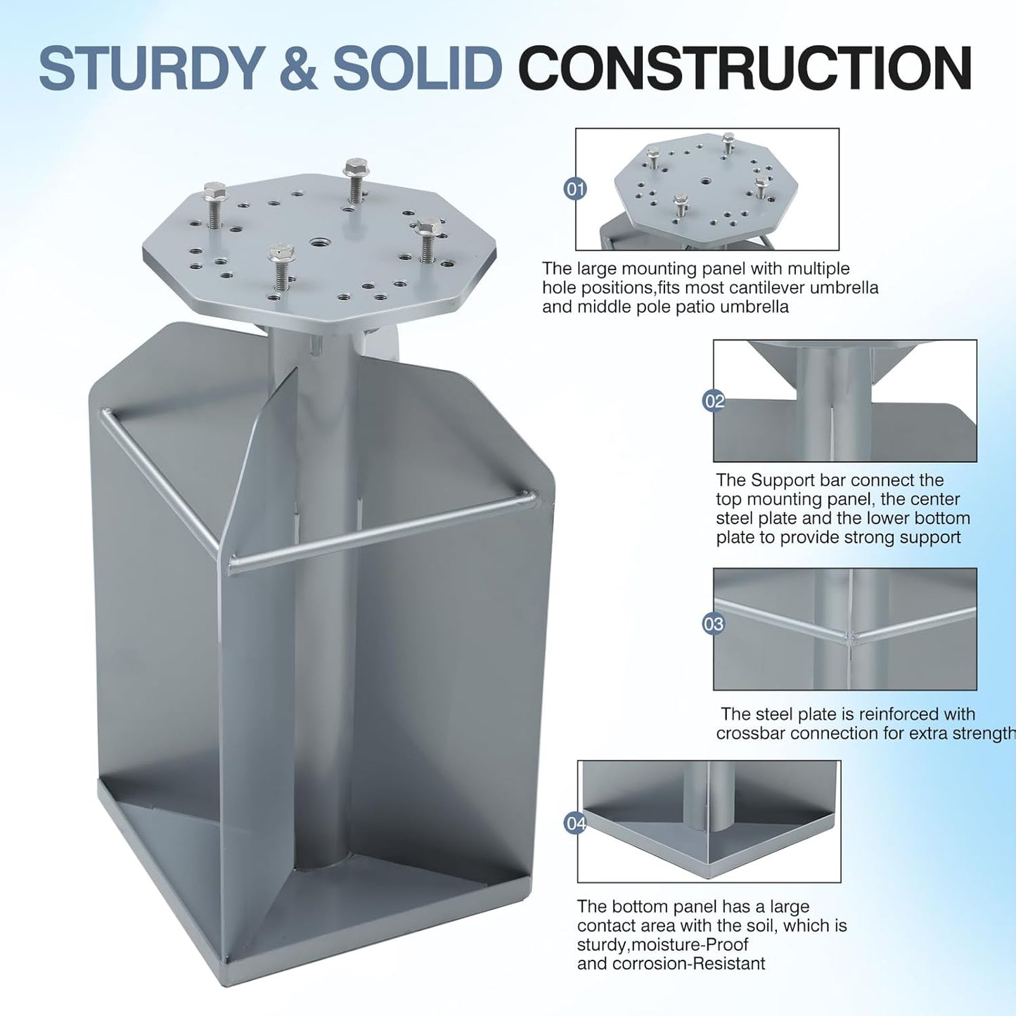 In Ground Umbrella Base, Heavy-Duty Steels Outdoor Base for Offset Cantilever Umbrella Hanging Parasol