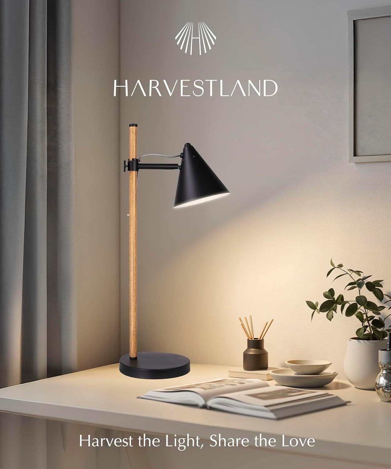 Black Desk Lamp, Adjustable, Industrial with Solid Base for Living Room, Bedside Table