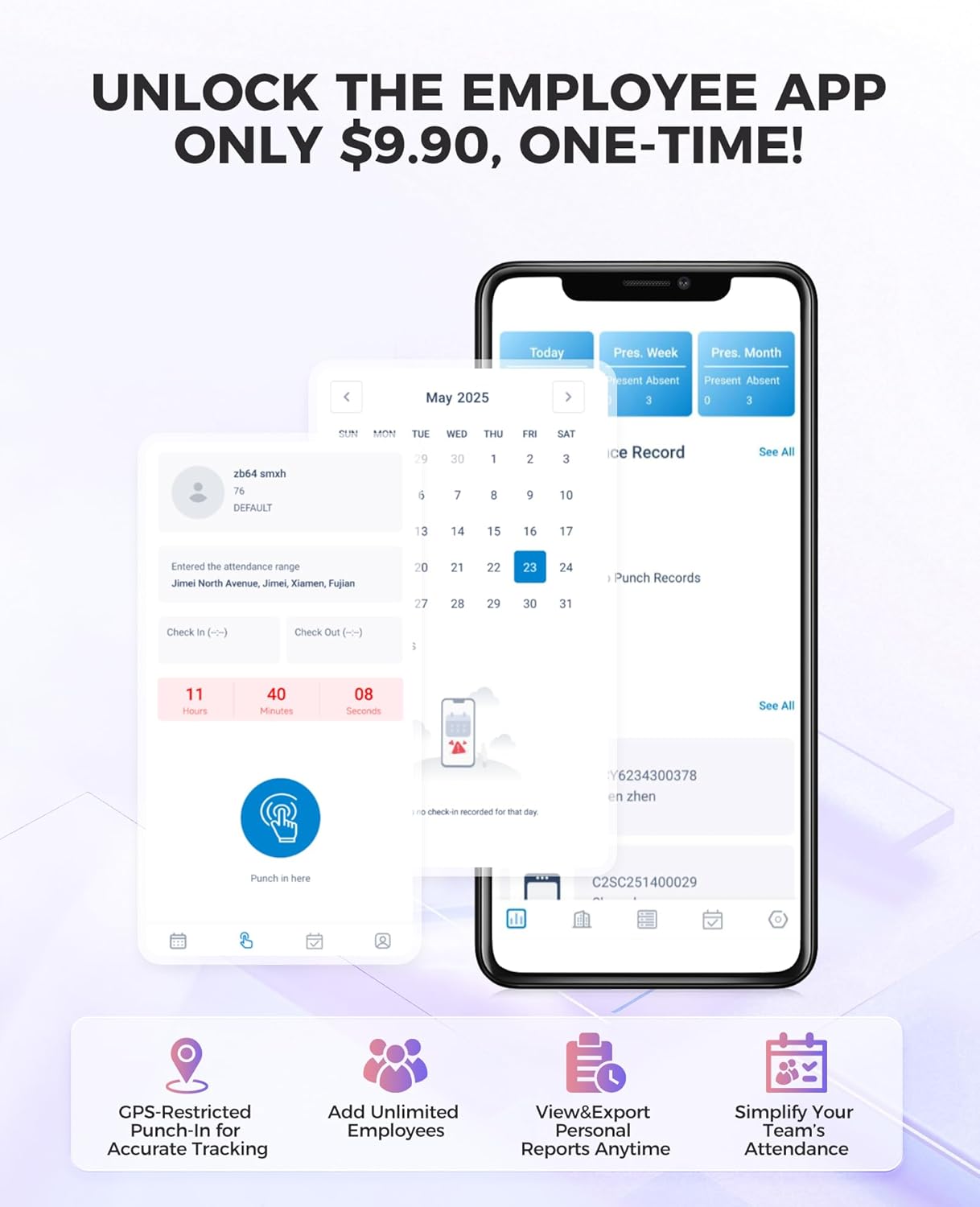 NGTeco Time Clock Cloud-Based, TC4 Fingerprint Time Clocks for Employees Small Business, Customization Rule Clock in Machine wit