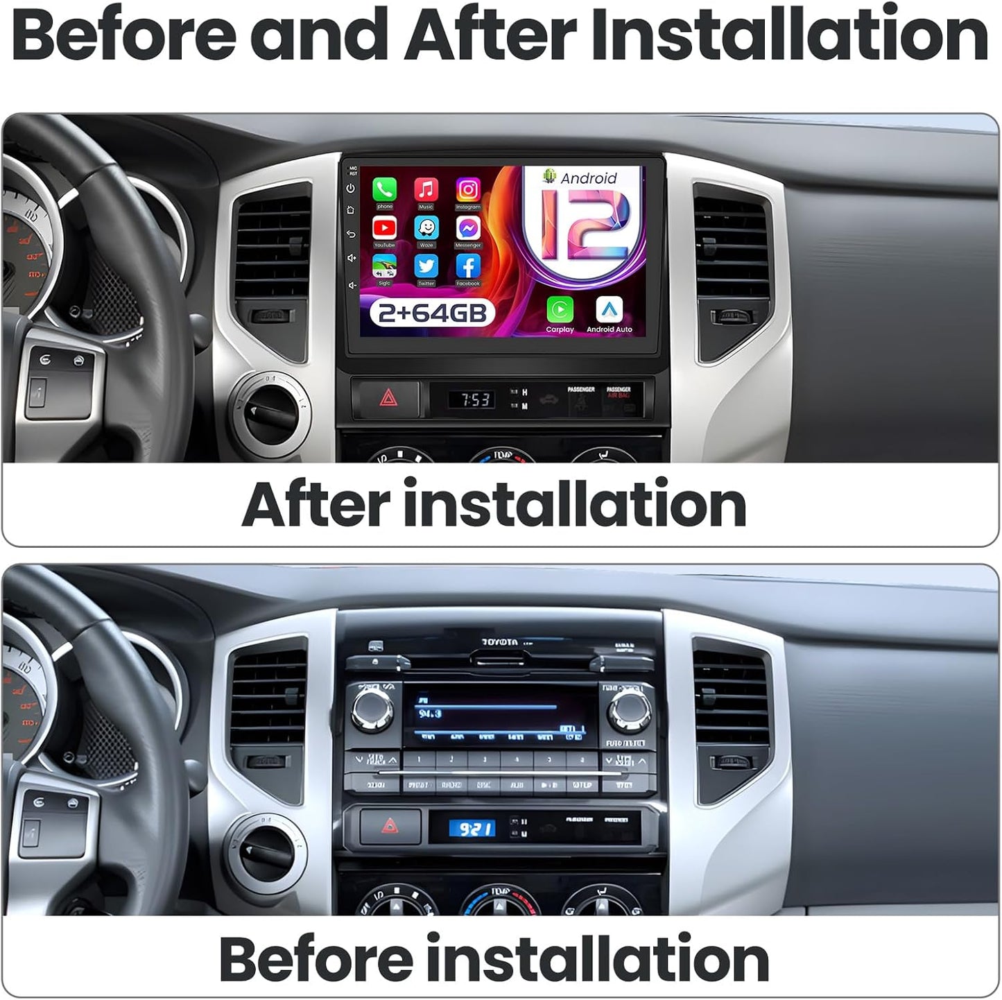 Car Radio Stereo for Toyota Tacoma 2005-2015: 4Core 64G ROM 9 Inch 1280 * 800 HD Touch Screen Car Stereo Replacement Android 1