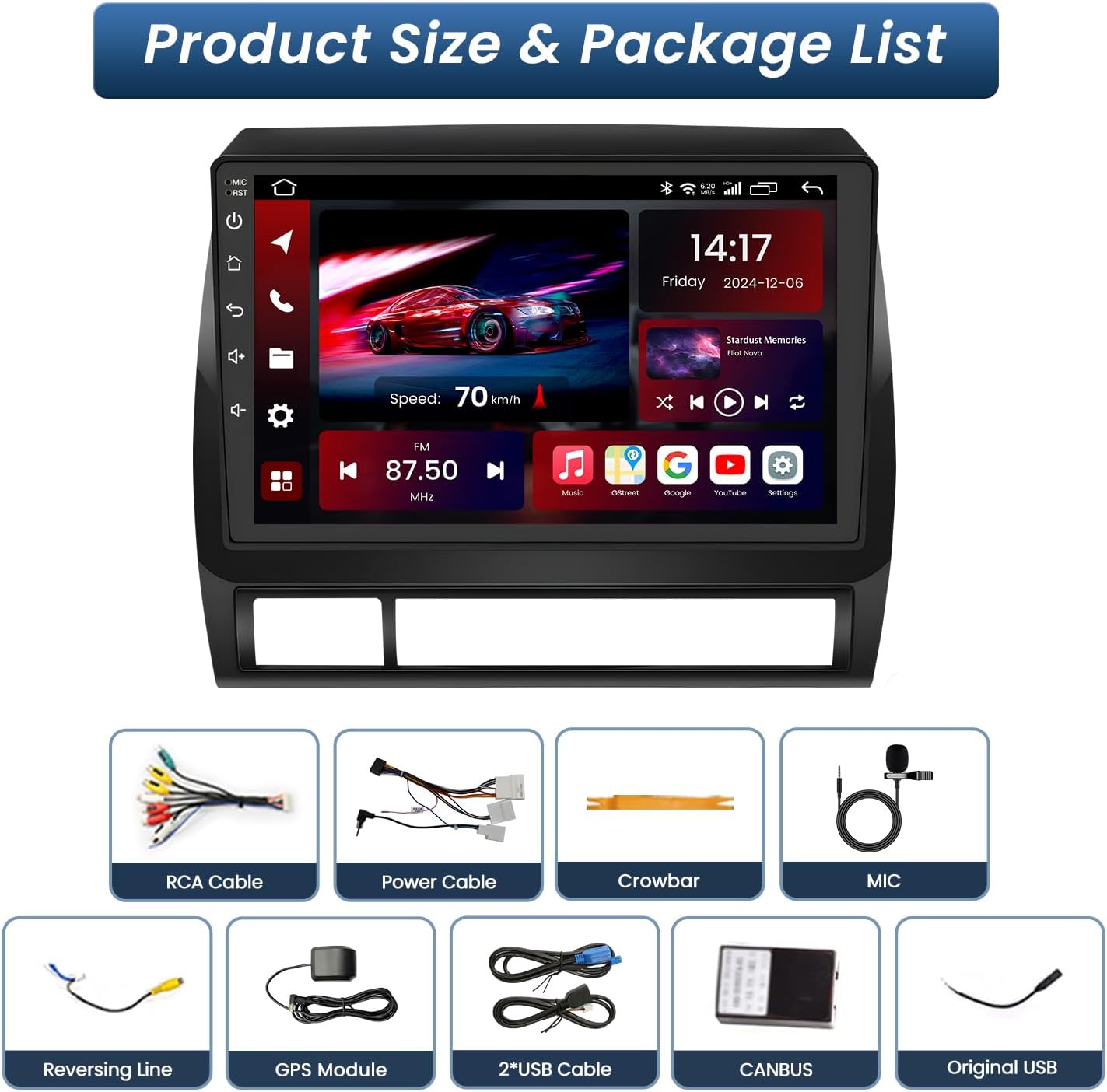 Car Radio Stereo for Toyota Tacoma 2005-2015: 4Core 64G ROM 9 Inch 1280 * 800 HD Touch Screen Car Stereo Replacement Android 1