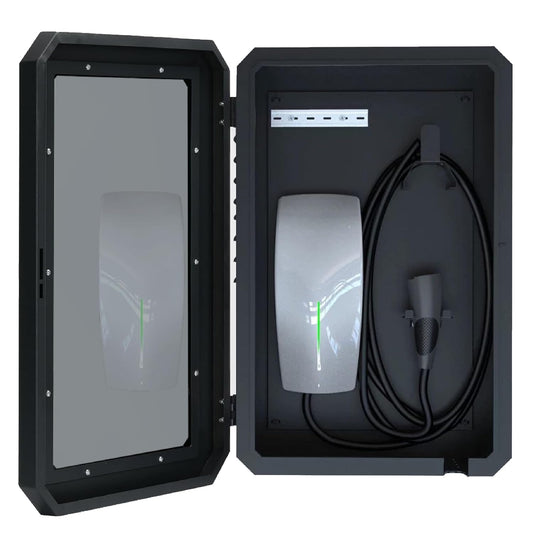 EV Charger Outdoor, Charger Station Box for Tesla Wall Charger Lock Box, Tempered Glass Front Panel
