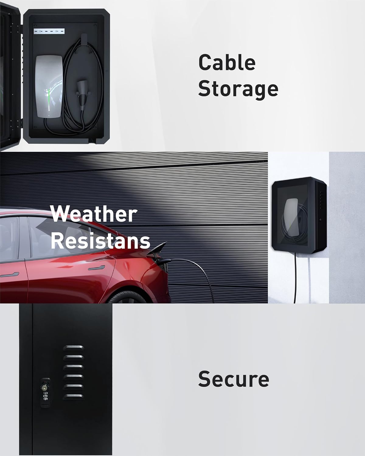 EV Charger Outdoor, Charger Station Box for Tesla Wall Charger Lock Box, Tempered Glass Front Panel