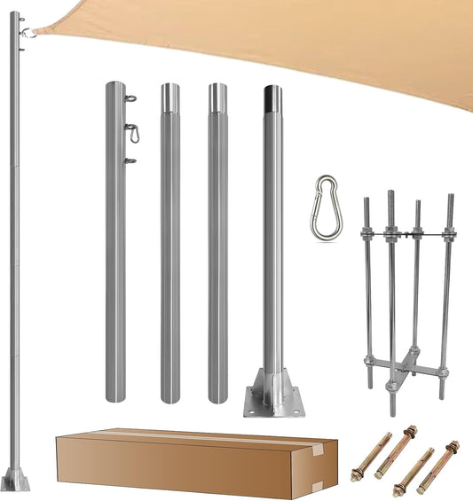 Stainless Steel Shade Sail Poles Kit,12ft Shade Sail Post Support Awning Canopy 2.36' Diameter Heavy Duty
