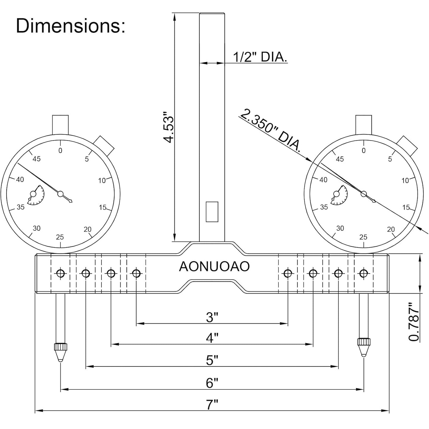 AONUOAO Shank Precision Spindle Square Tramming Tool with Dual Dial Indicators - Adjustable