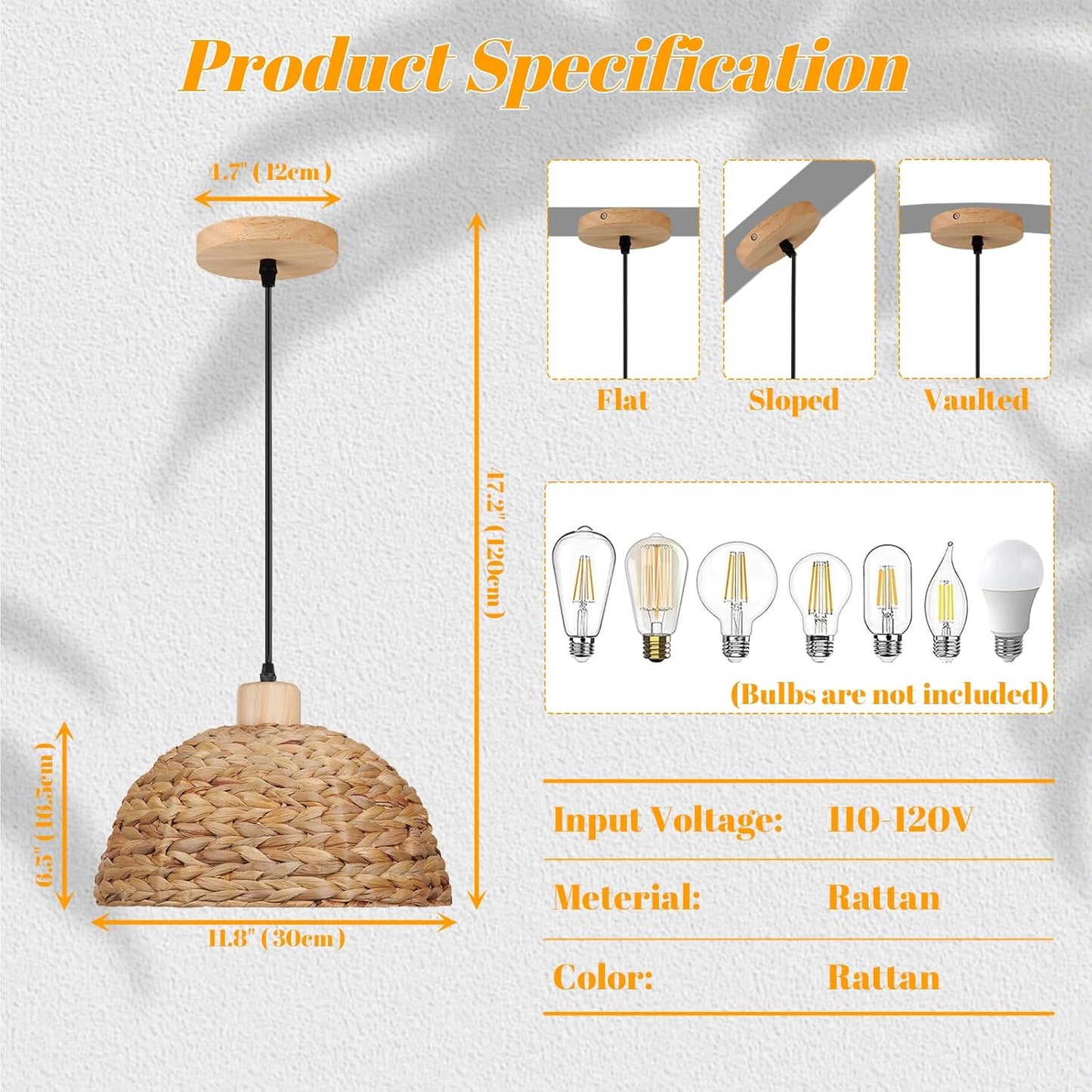 Giltnio Boho Rattan Pendant Light, Hand Woven Wicker Fixture Farmhouse Ceiling