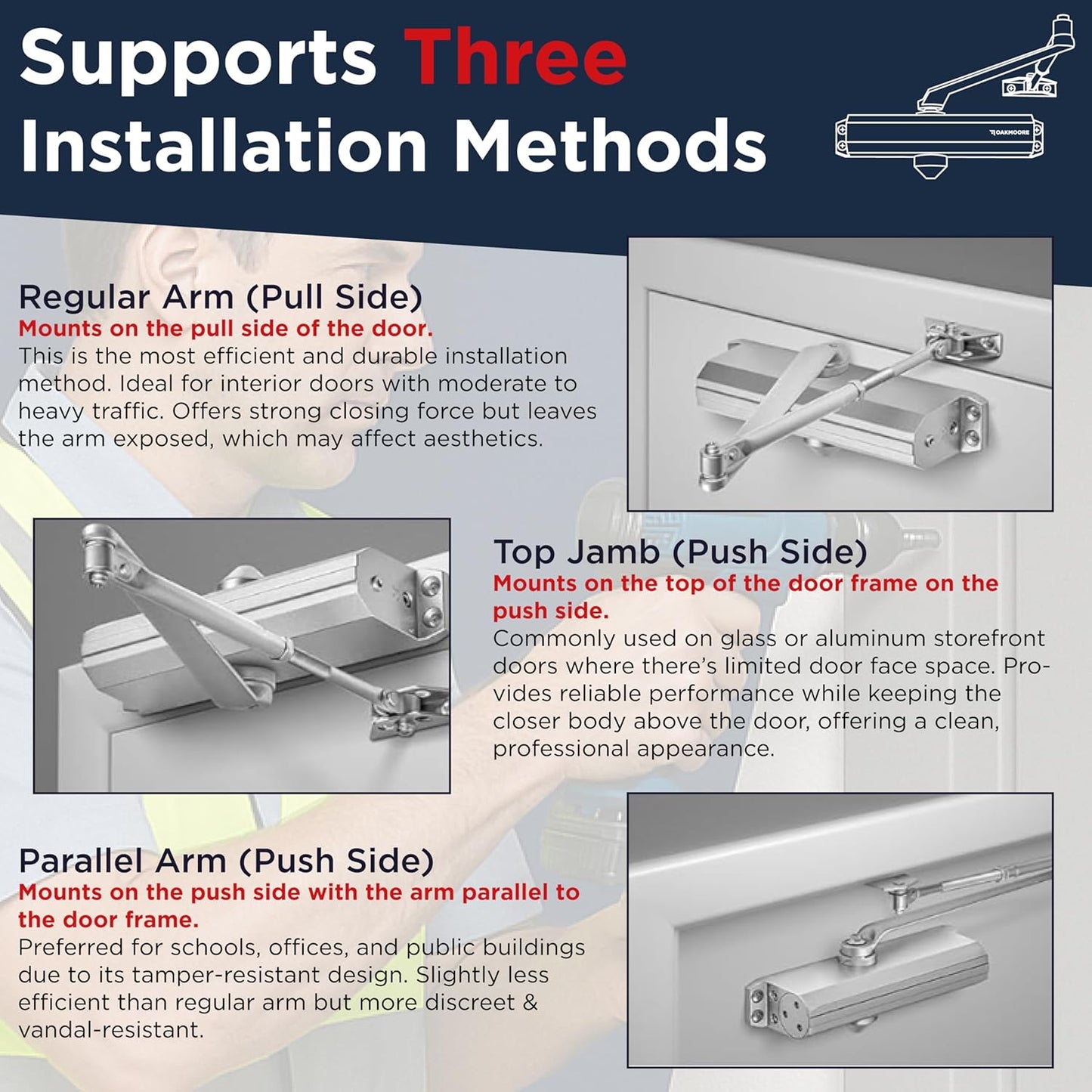 Commercial Heavy Duty Automatic Door Closer, ADA UL Grade 1 Listed Self Closing Door Hinges, Door Closers Commercial High Traffic, Aut