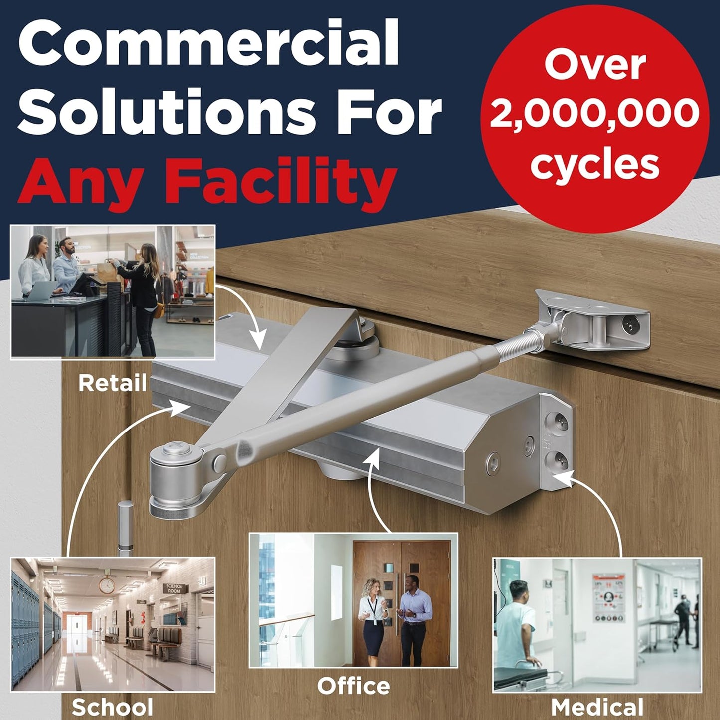Commercial Heavy Duty Automatic Door Closer, ADA UL Grade 1 Listed Self Closing Door Hinges, Door Closers Commercial High Traffic, Aut