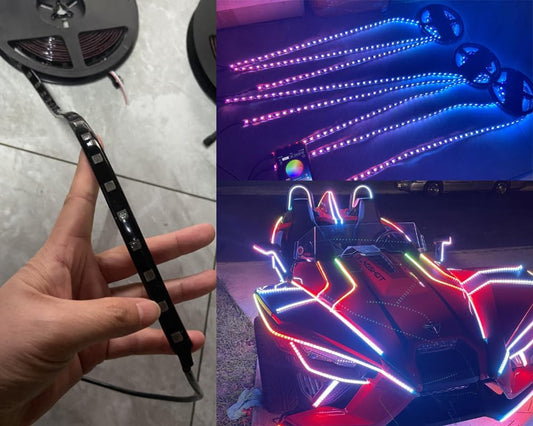 8PCS 1.4Meters 5FT 60Inch Single Row Tinted LEDs Blackout Smoked Color Chasing Strips with Solid Color/RGB Color Change Strips Light