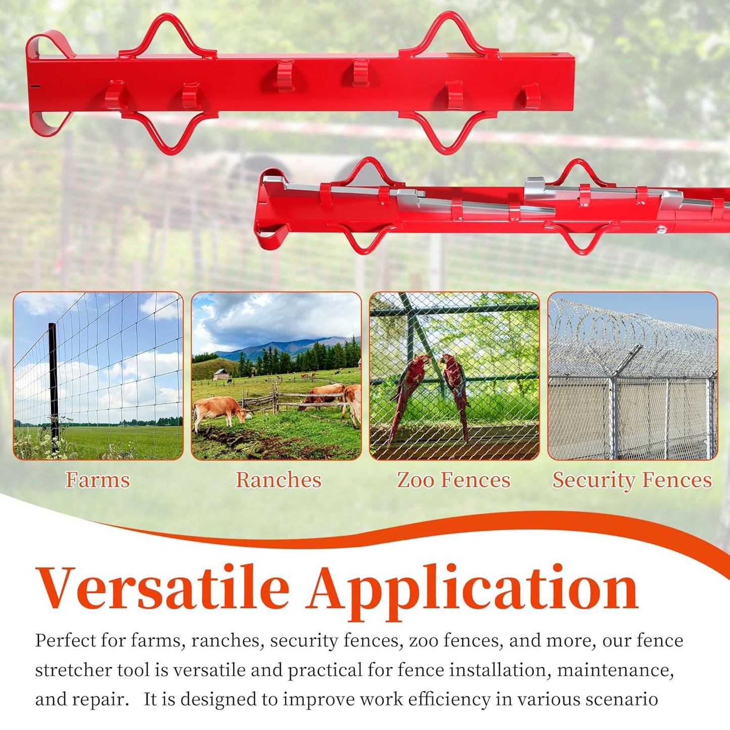 Woven Wire Fence Stretcher Bar, 4ft 5 Wedges Fence Stretcher Heavy-Duty Wire Fence Stretcher Tool