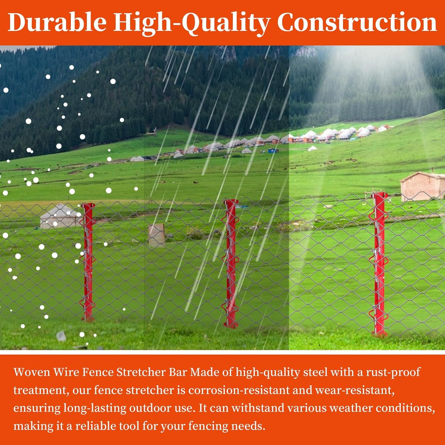 Woven Wire Fence Stretcher Bar, 4ft 5 Wedges Fence Stretcher Heavy-Duty Wire Fence Stretcher Tool