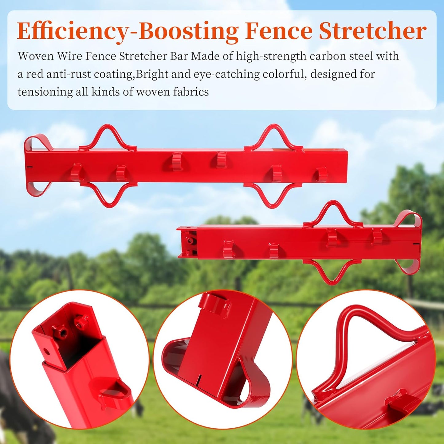 Woven Wire Fence Stretcher Bar, 4ft 5 Wedges Fence Stretcher Heavy-Duty Wire Fence Stretcher Tool