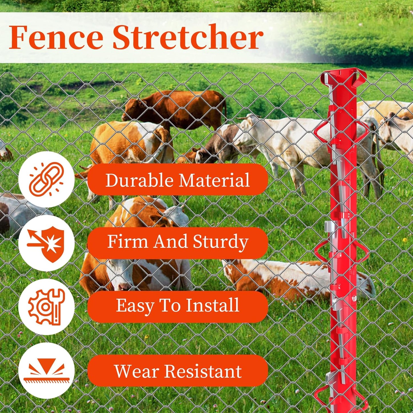 Woven Wire Fence Stretcher Bar, 4ft 5 Wedges Fence Stretcher Heavy-Duty Wire Fence Stretcher Tool