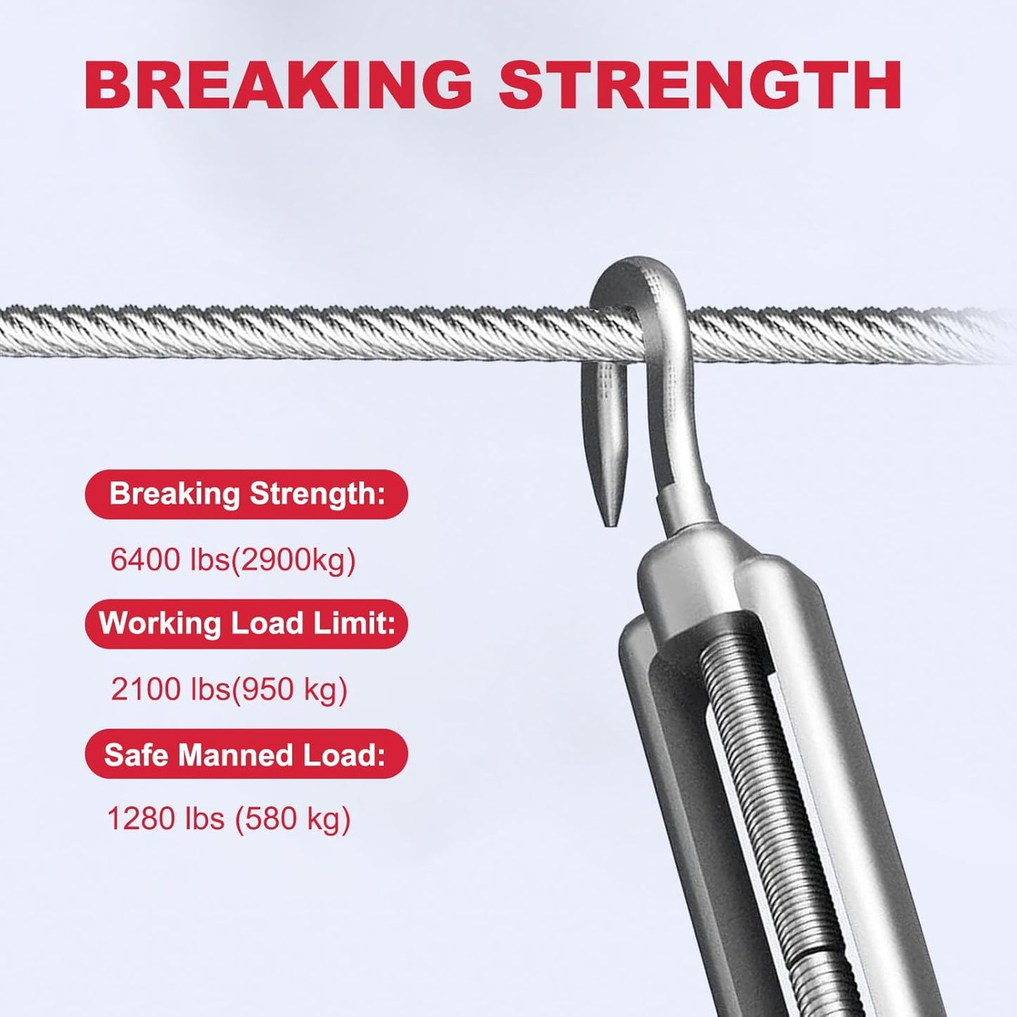 1/4&#34; Stainless Steel Cable,7x19 Strand Aircraft Wire Rope,Cable for Zip Iine and Outdoor Pulley Cables,Breaking Strength 6400 Ibs 2