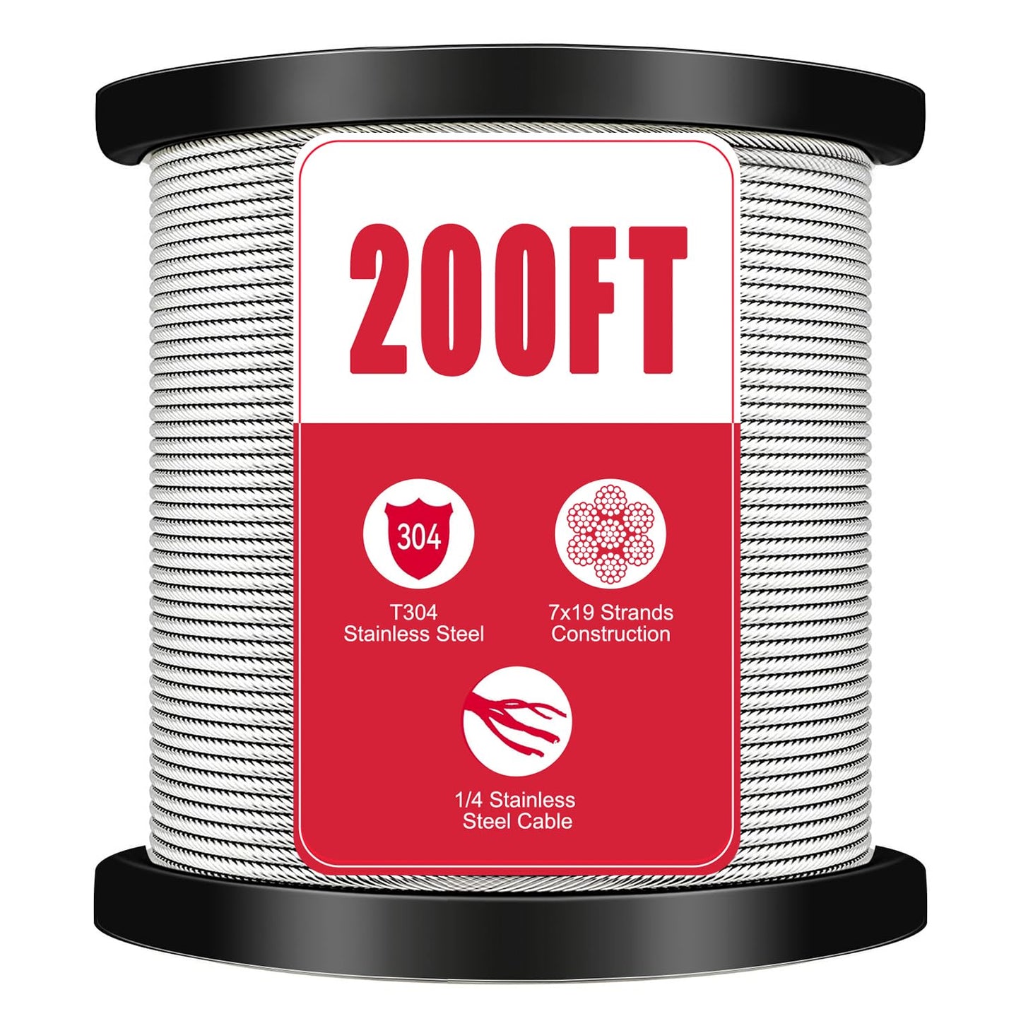 1/4&#34; Stainless Steel Cable,7x19 Strand Aircraft Wire Rope,Cable for Zip Iine and Outdoor Pulley Cables,Breaking Strength 6400 Ibs 2