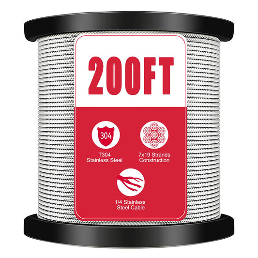 1/4&#34; Stainless Steel Cable,7x19 Strand Aircraft Wire Rope,Cable for Zip Iine and Outdoor Pulley Cables,Breaking Strength 6400 Ibs 2