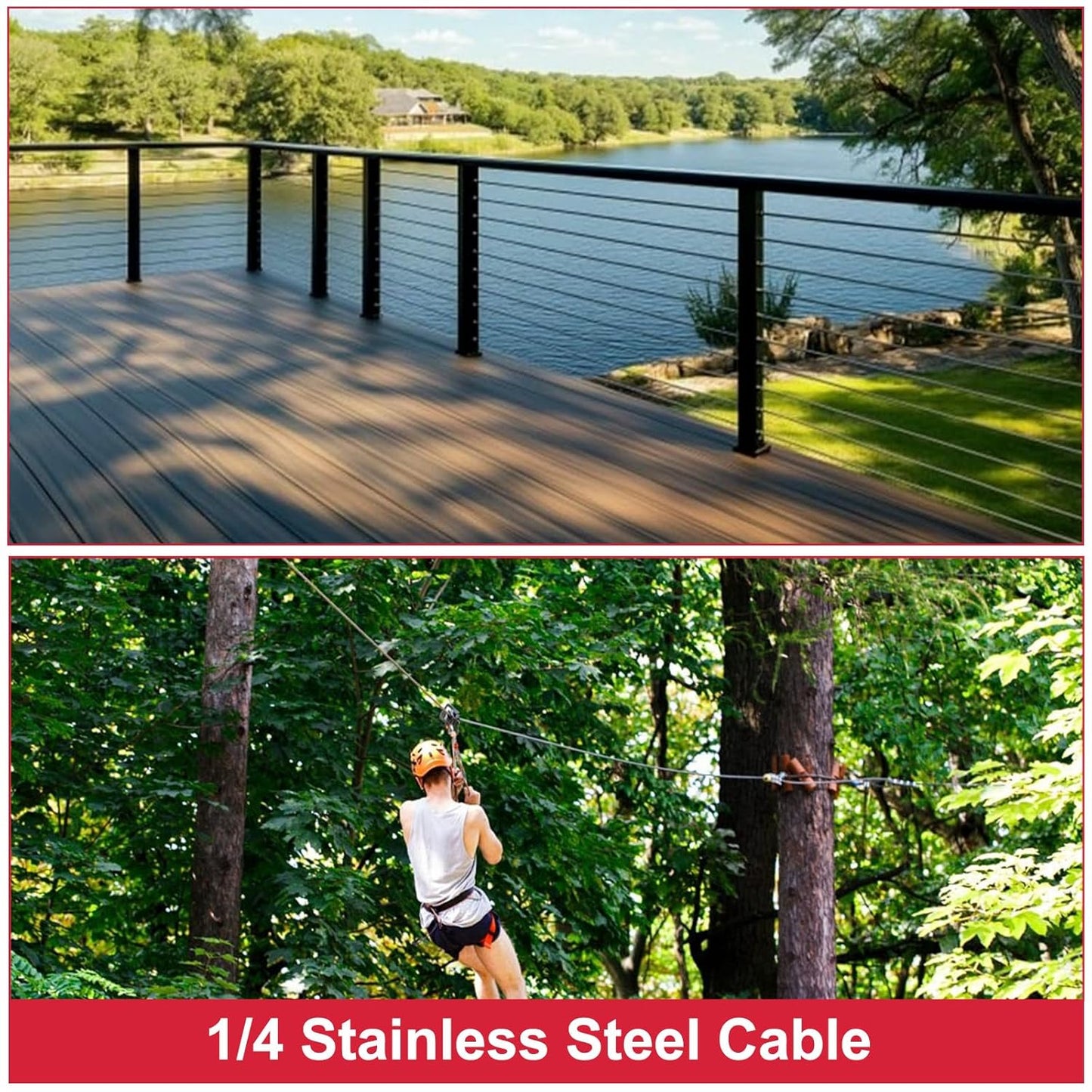 1/4&#34; Stainless Steel Cable,7x19 Strand Aircraft Wire Rope,Cable for Zip Iine and Outdoor Pulley Cables,Breaking Strength 6400 Ibs 2