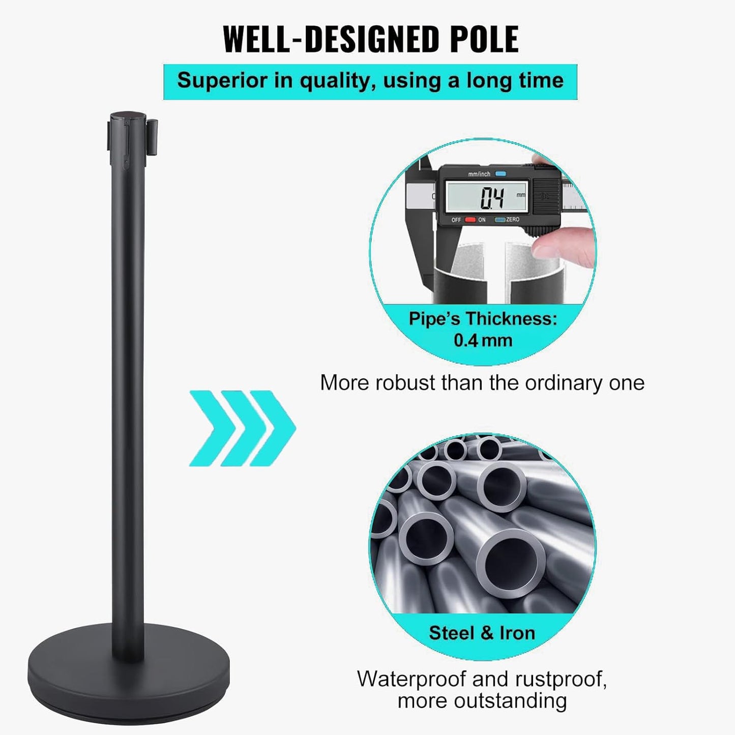 Crowd Control Stanchions, Stanchion Queue Post with Retractable Belts 6.5Ft, Easy Assembly
