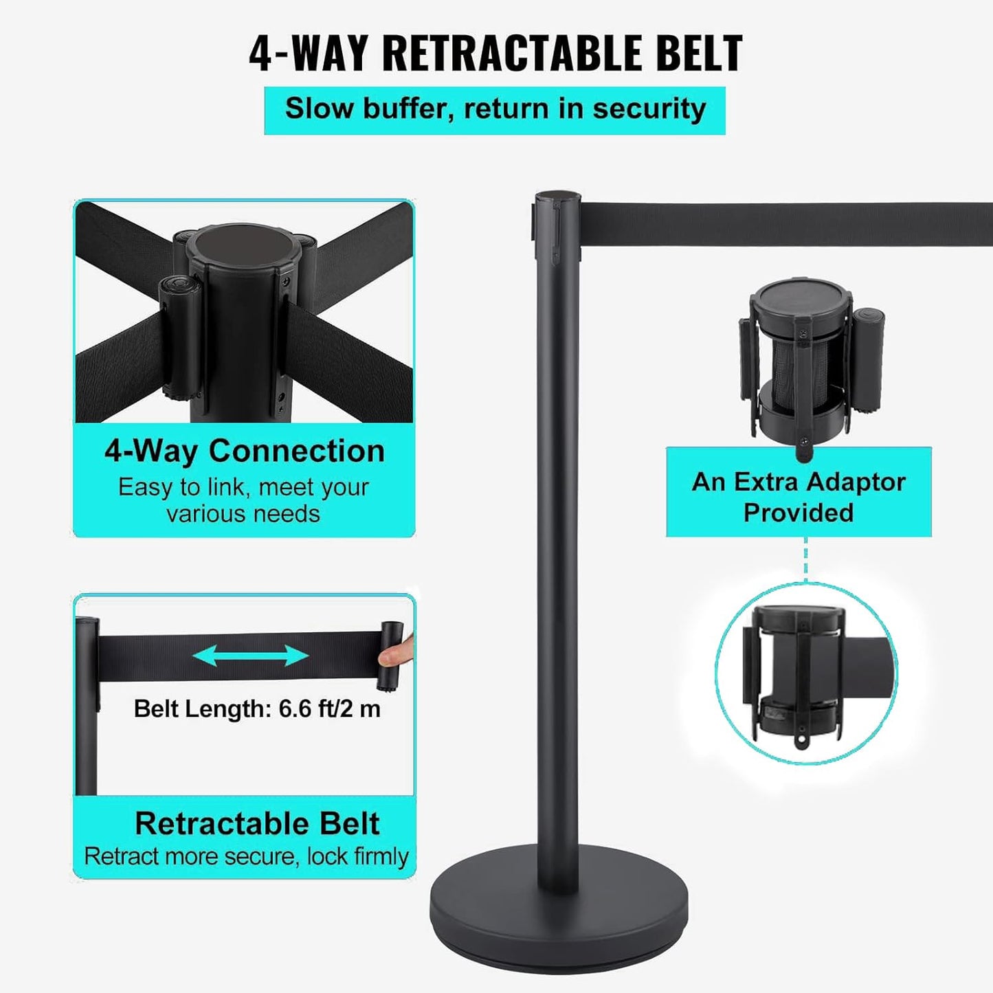 Crowd Control Stanchions, Stanchion Queue Post with Retractable Belts 6.5Ft, Easy Assembly