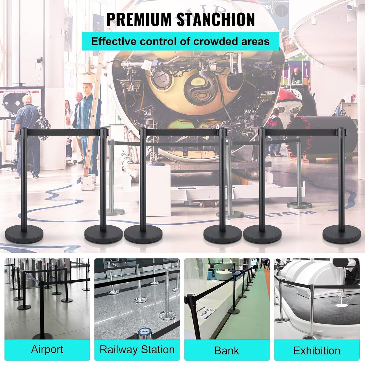 Crowd Control Stanchions, Stanchion Queue Post with Retractable Belts 6.5Ft, Easy Assembly