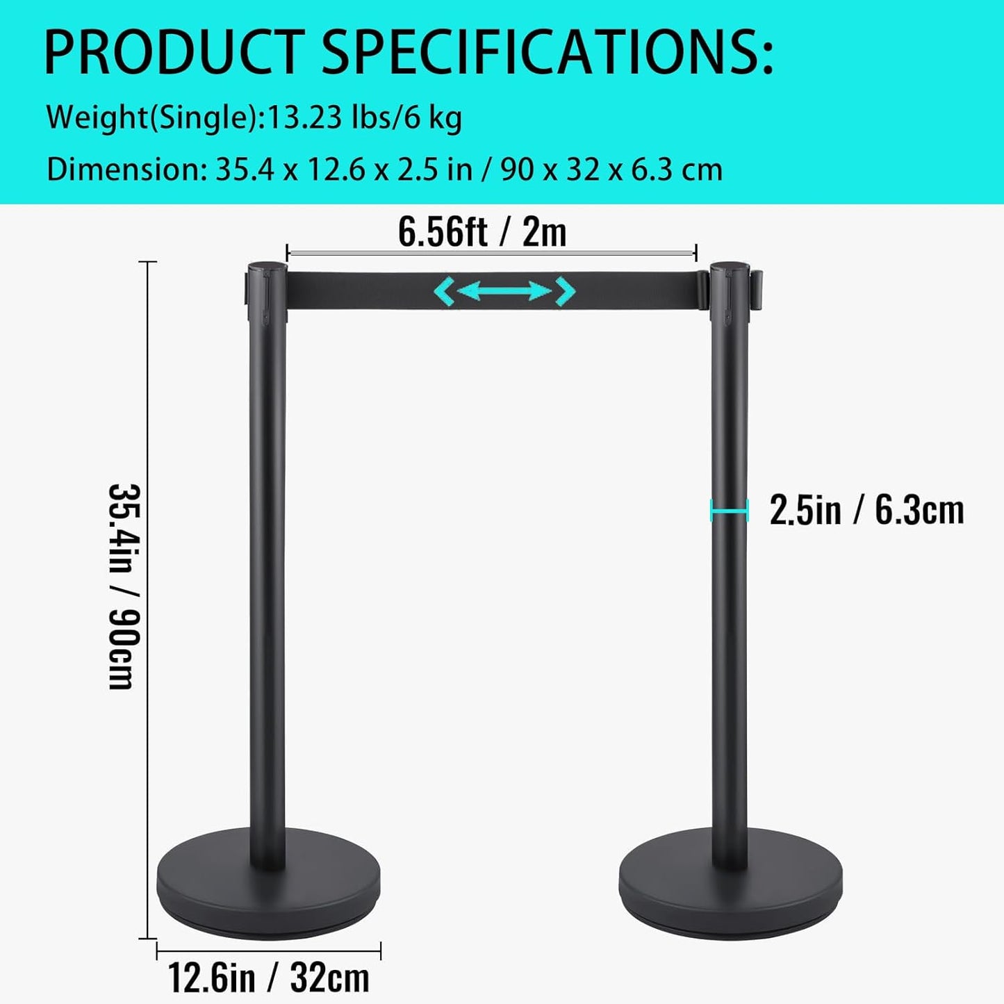 Crowd Control Stanchions, Stanchion Queue Post with Retractable Belts 6.5Ft, Easy Assembly