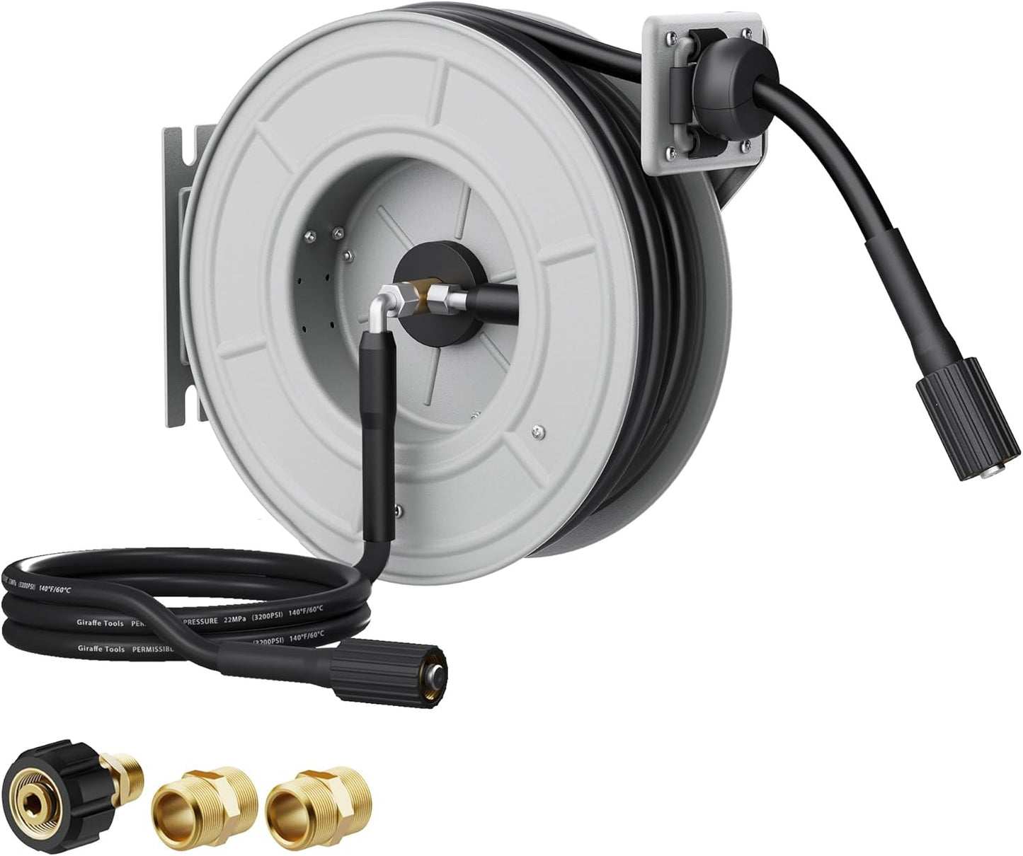 Giraffe Tools Retractable Pressure Washer Hose Reel, Power Washer Reel,55ft, 3200psi