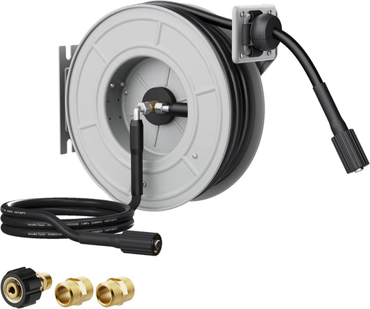 Giraffe Tools Retractable Pressure Washer Hose Reel, Power Washer Reel,55ft, 3200psi
