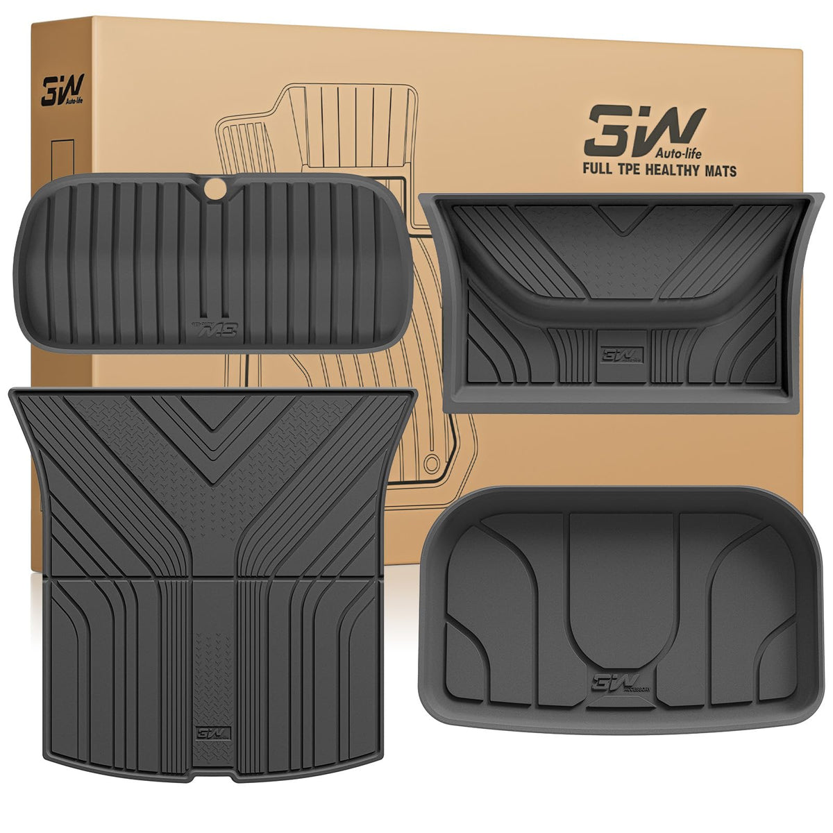 3W 2025 2026 Tesla Model Y Juniper Cargo Mat with Front & Rear Trunk Mats Cargo Liners Anti-Slip TPE All Weather Accessories Vigormold™ 1) Juniper Model Y|Cargo Mat Set