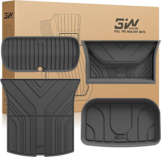 3W 2025 2026 Tesla Model Y Juniper Cargo Mat with Front and Rear Trunk Mats Cargo Liners Anti-Slip TPE All Weather