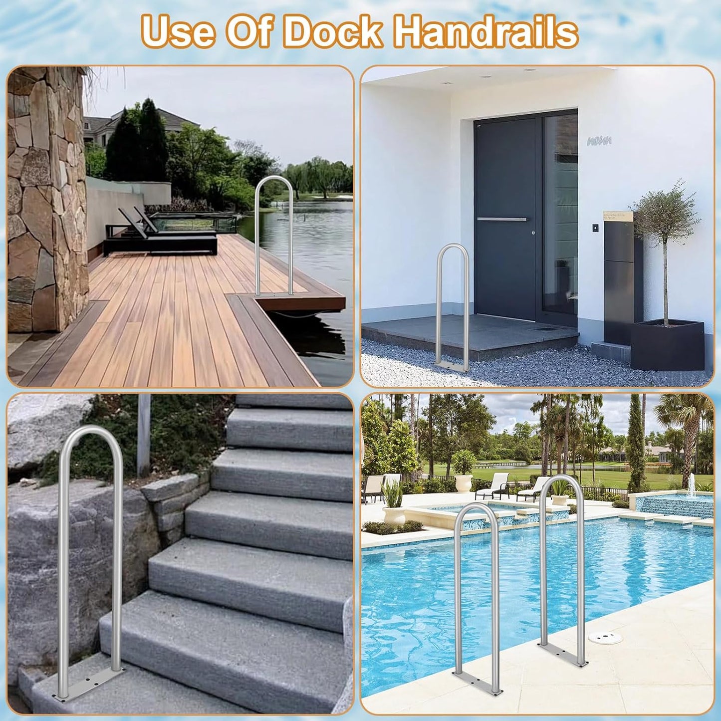 Aluminum Dock Boarding Handrail, 28' x 13' Swimming Pool Railing Hot Tub Safety Handrail