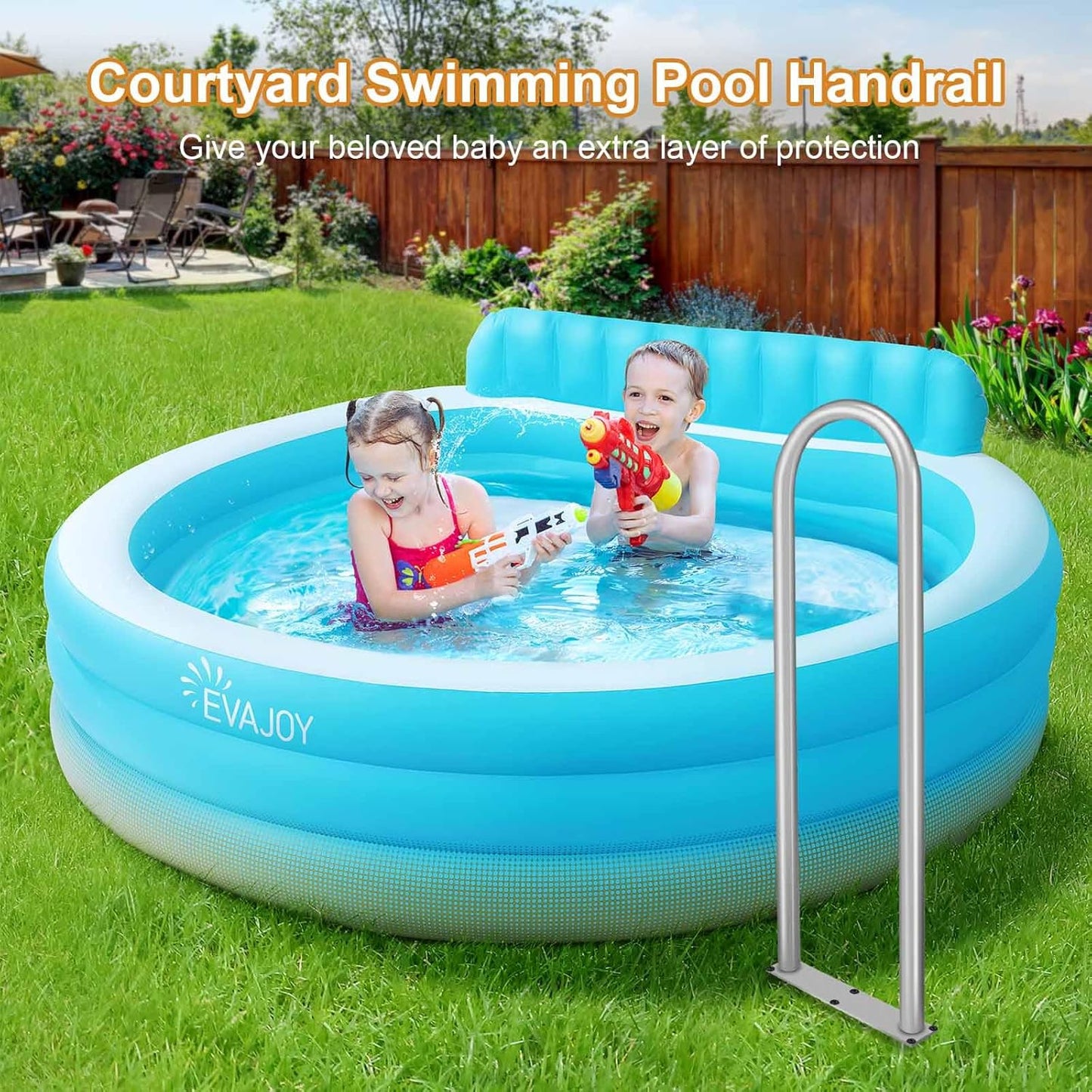 Aluminum Dock Boarding Handrail, 28' x 13' Swimming Pool Railing Hot Tub Safety Handrail
