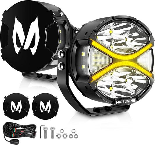 MICTUNING 4 Inch LED Light Bar, 160W Dual-Color Off-Road Lights Pod, White/Amber Turn Signal Combo, Side Shooter, IP68 Waterproo