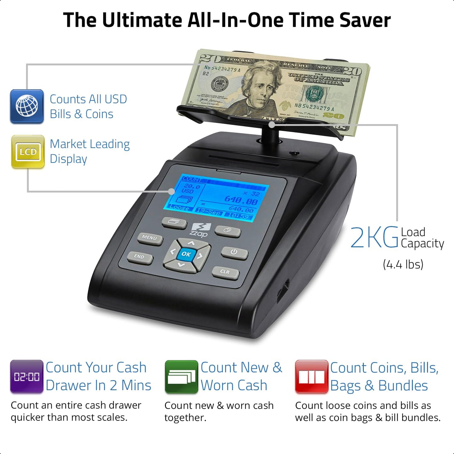 Bill and Coin Counting Scale - Money Cash Currency Weighing Machine