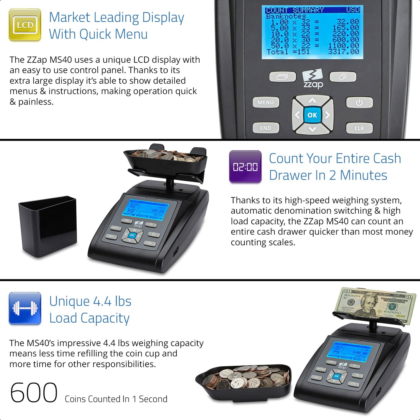 Bill and Coin Counting Scale - Money Cash Currency Weighing Machine