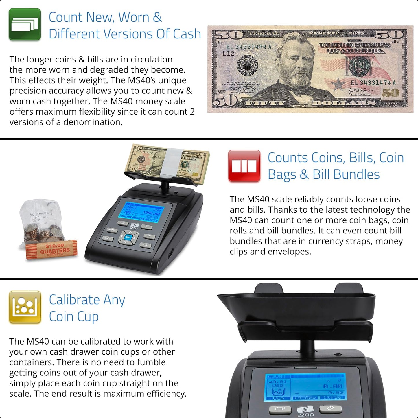 Bill and Coin Counting Scale - Money Cash Currency Weighing Machine