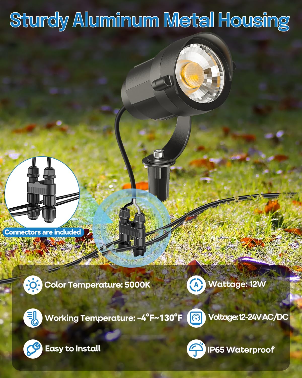 Low Voltage Landscape Lighting with Connectors, 100W Transformer Photocell Sensor and Timer Spotlights