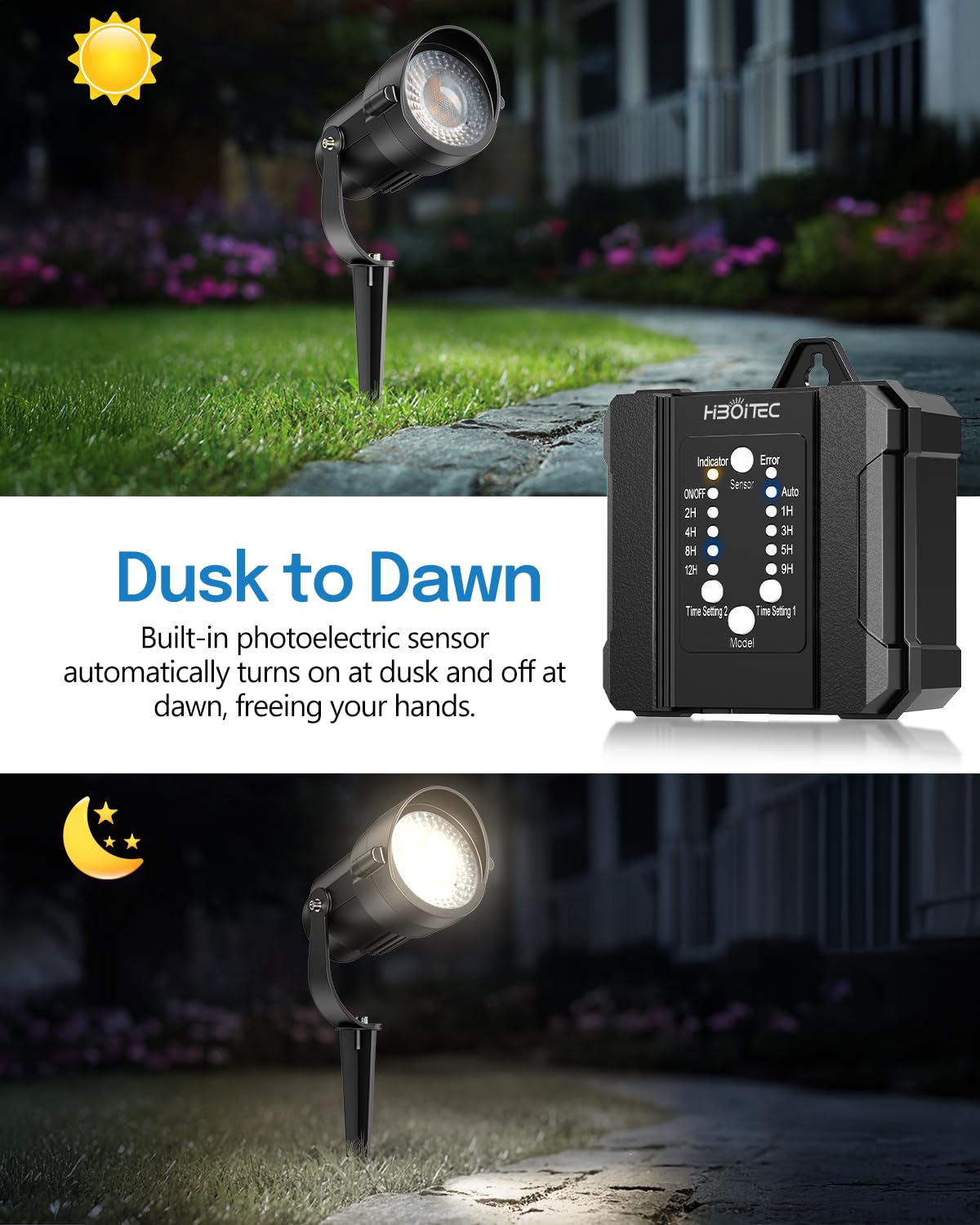Low Voltage Landscape Lighting with Connectors, 100W Transformer Photocell Sensor and Timer Spotlights