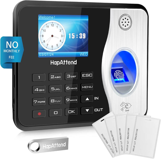 HapAttend Time Clocks for Employees Small Business Automatic Calculate Hours, 0 Monthly Fees Fingerprint Time Clock, H3 Standalone