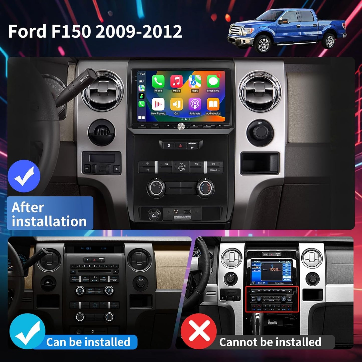 Car Radio Stereo for Ford F150 2009-2012 Replacement Carplay Android Auto GPS Navigation