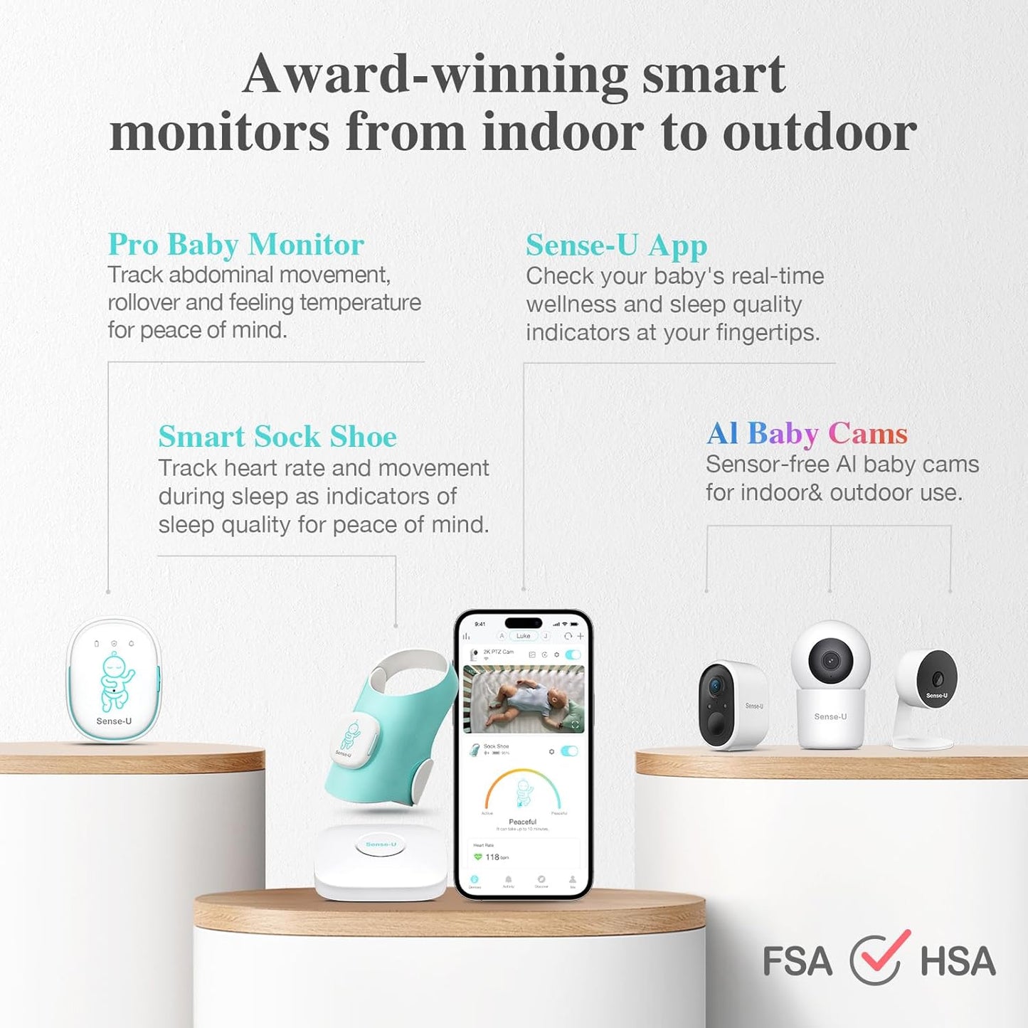 Sense-U Smart Sock Shoe Baby Monitor (Long Range) Track Baby Heart Rate, Movement, and Sleep with Real-Time Alerts