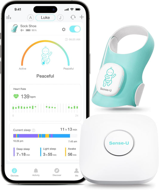 Sense-U Smart Sock Shoe Baby Monitor (Long Range) Track Baby Heart Rate, Movement, and Sleep with Real-Time Alerts