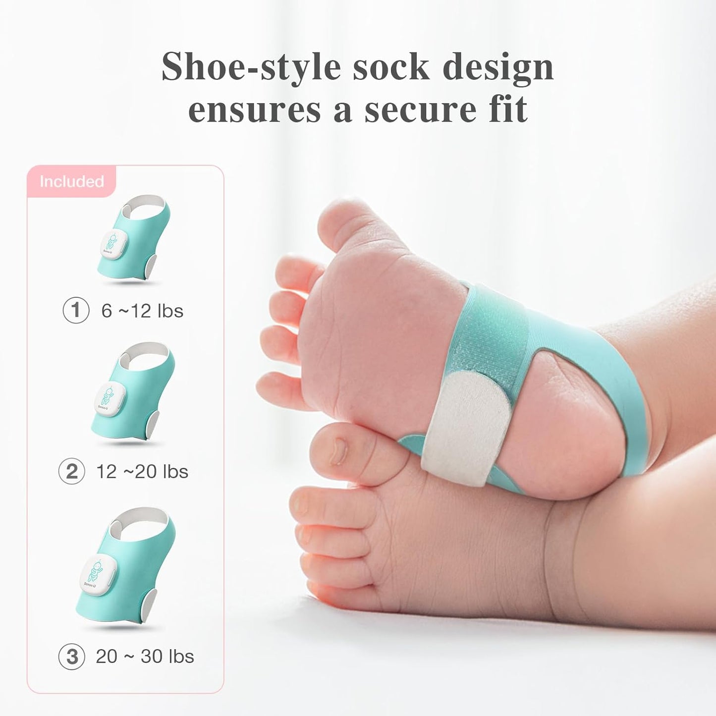 Sense-U Smart Sock Shoe Baby Monitor (Long Range) Track Baby Heart Rate, Movement, and Sleep with Real-Time Alerts