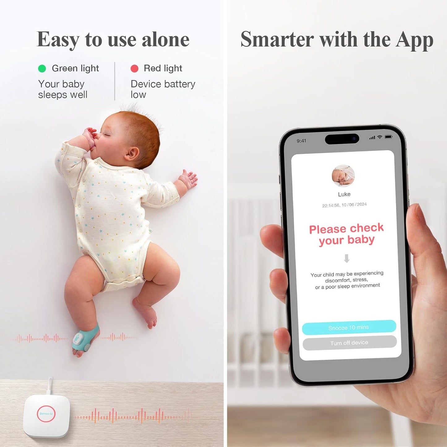 Sense-U Smart Sock Shoe Baby Monitor (Long Range) Track Baby Heart Rate, Movement, and Sleep with Real-Time Alerts