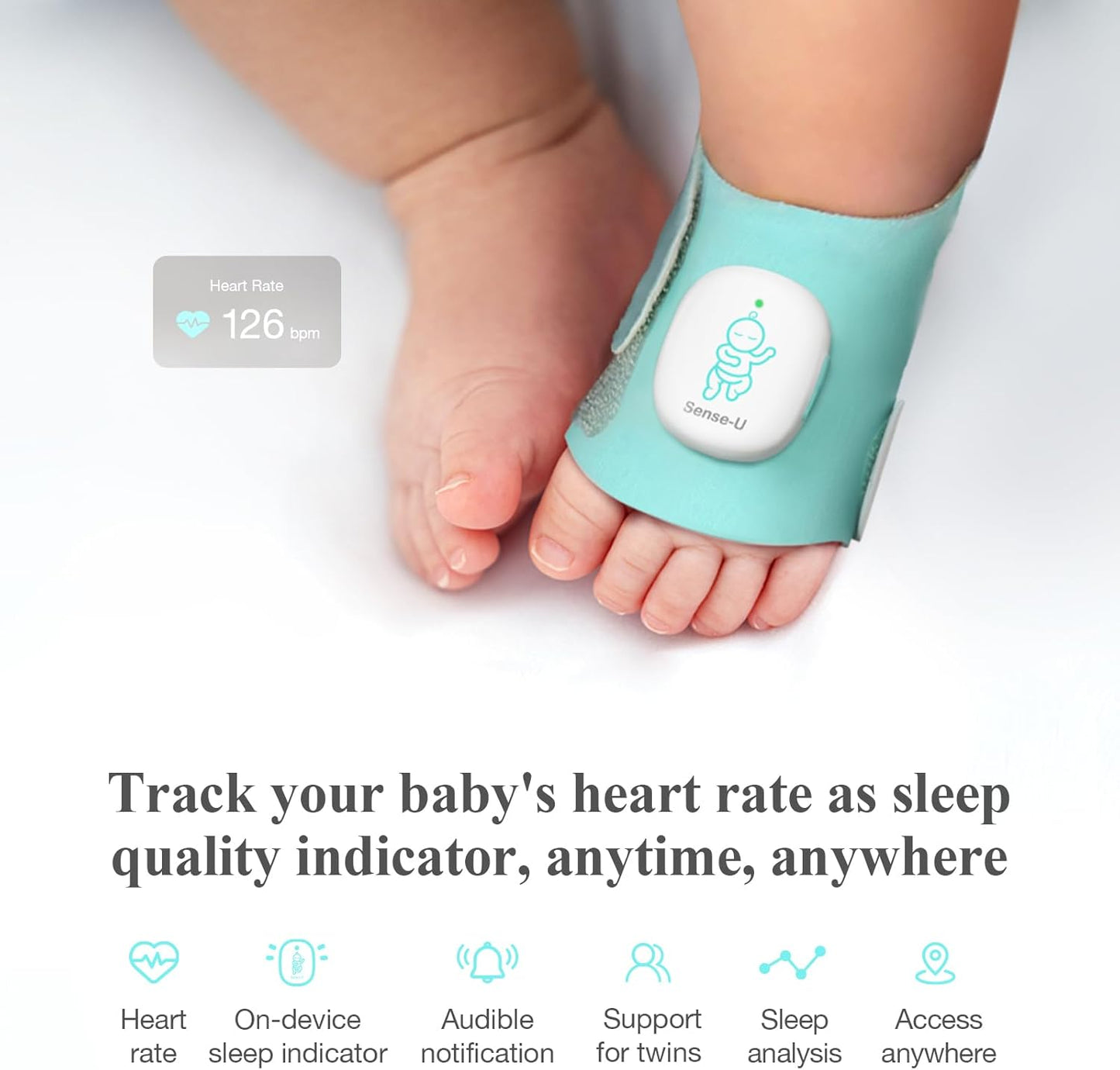 Sense-U Smart Sock Shoe Baby Monitor (Long Range) Track Baby Heart Rate, Movement, and Sleep with Real-Time Alerts