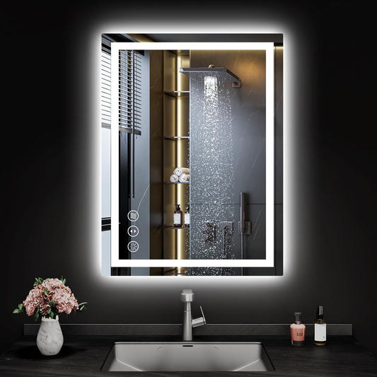 LED Bathroom Mirror with Lights, Wall-Mounted Vanity Mirror 24 * 32Inch with Front and Backlight Anti-Fog