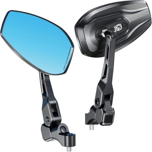 Aluminum Alloy Rainproof Foldable Motorcycle Mirrors, HD Anti-Glare Blue Lenses