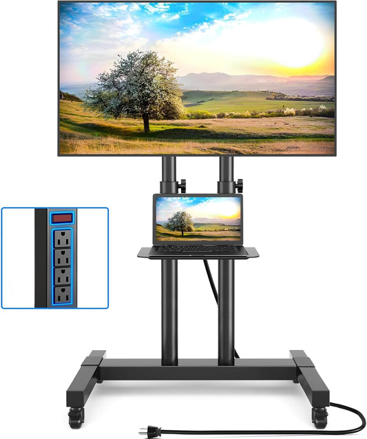 Rolling TV Stand with Power Outlet for 32-83 Inch TVs, Heavy Duty Mobile TV Cart on Wheels