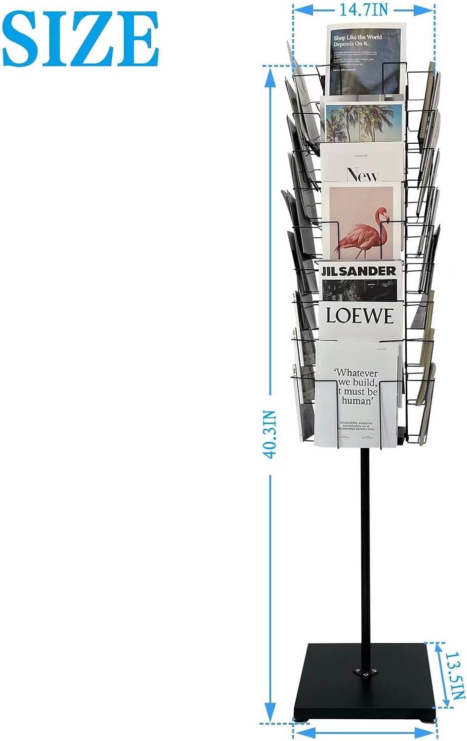Rotating Magazine Rack Stand, 36-Pocket, Floor Spinner Display for Magazines, Comic Books, Brochures, A4